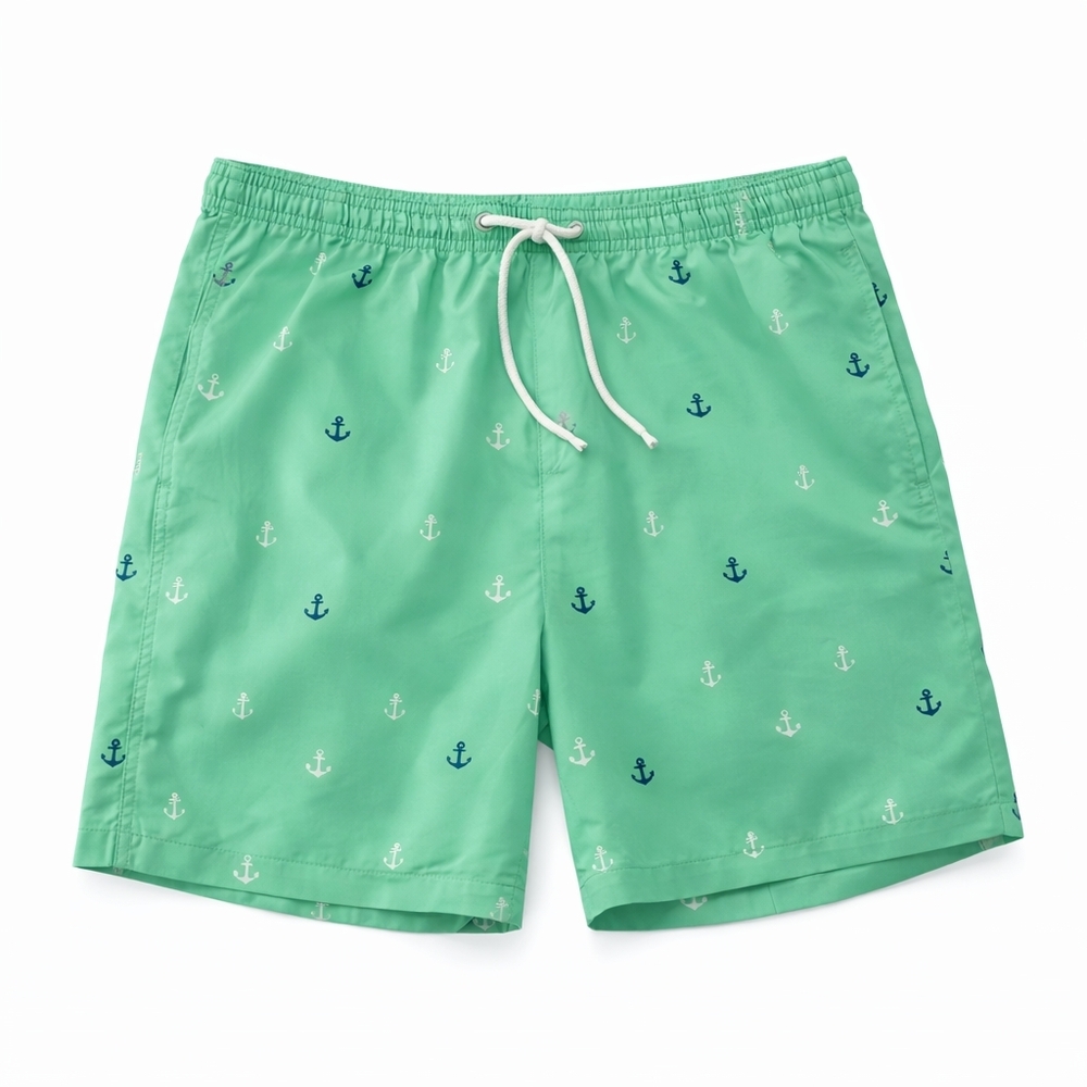 90's Made In USA Weekender Brand Mint Anchor Print Swim Trunks‎